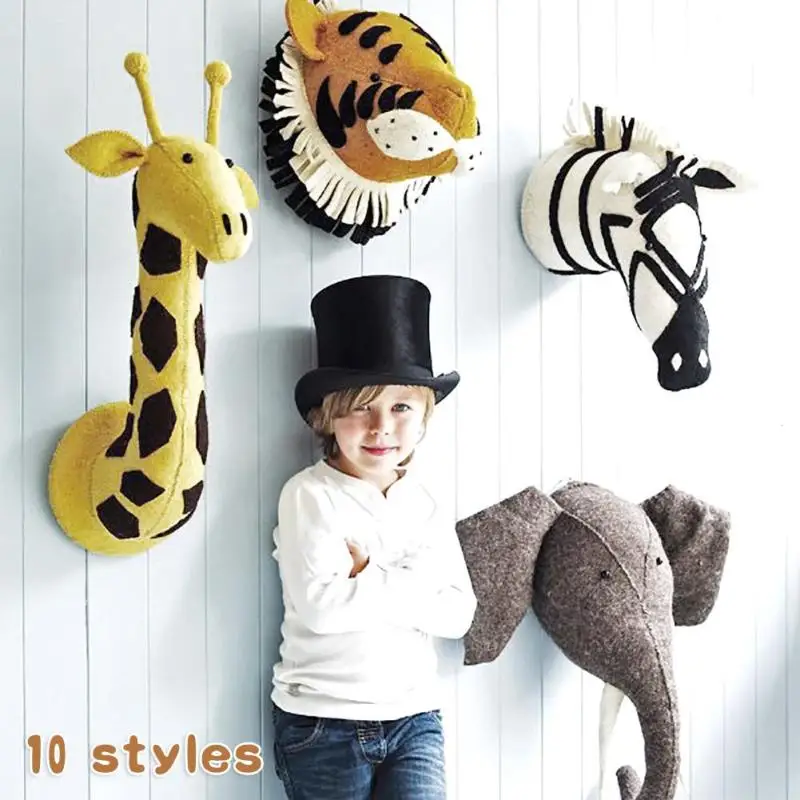 

Animal Head Elephant Deer Fox Swan Lion Tiger Head For Baby Room Decor Baby Kids Bedroom Hangings Wall Decor Gifts Toys A20