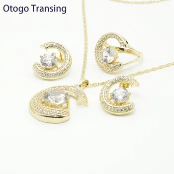 

Otogo Transing 2019 Lastest Issued White Top grade Cubic Zirconia Jewelry Sets Gold Color Earrings and Pendant Necklace S211