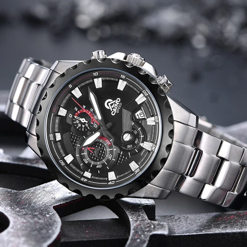

New CAINO Men's Watches Fashion Business Quartz Wristwatch Full Steel Strap Waterproof Sport Watch Clock Male Relogio Masculino