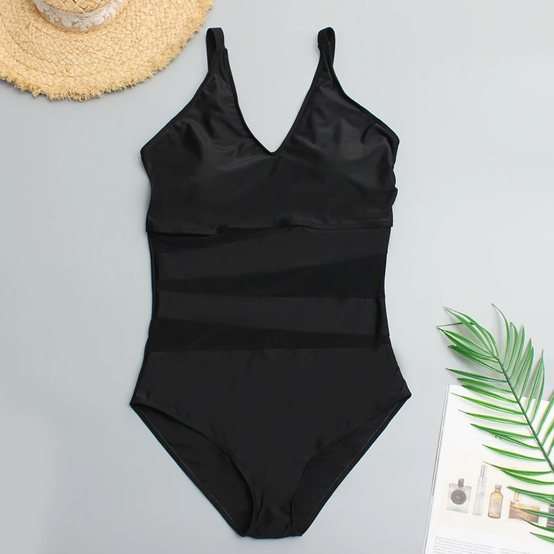 

A&J Large Size Swimwear One Piece Swimsuit Female Mesh 2019 Hollow XL-4XL CQ
