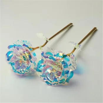 

2pcs 24K Gold Foil Rose Flower Gold Plated Colorful Rose Flower Head with Vibration Sensor LED Light for Valentine's Day Gift