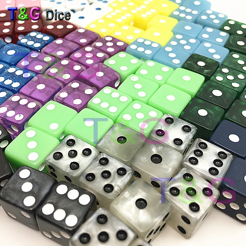 10PCS 12MM High Quality Dice Marbled Transparent Solid Glitter effect in square corners Plastic cube d6 Gambling