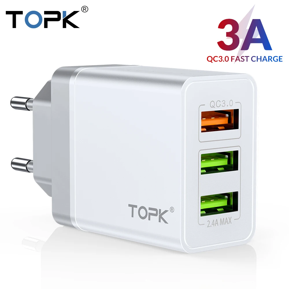 Зарядное устройство TOPK Quick Charge 3,0 USB для samsung S10 S9 Xiaomi mi 9 Red mi Note 7 Fast QC 3,0 EU дорожная настенная зарядка для мобильного телефона