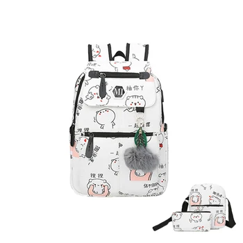 

3 Pcsset Women Hot USB Charging Backpacks Fashion Female Cartoon Mochila Cute Girl Satchel Travel Laptop Book Back Pack BP3011