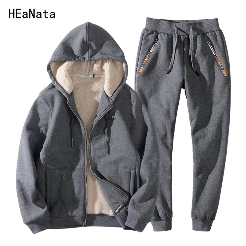 

Winter Tracksuit Men Set Two Pieces Clothing Set Casual Track Suit Sweatsuit Thick Fleece Fur Cotton Hoodies Sweatshirt Men 8XL