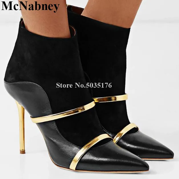 

McNabney Women Short Boots Metal Stitching Pointed Toe Stiletto Heel Ankle Short Boots Zip Spring/Autumn New Fashion Women Shoes