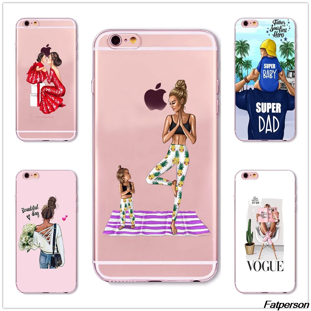 Мягкий силиконовый чехол для iPhone 5s 6s 7 8plus X XR XS MAX Модный Черный Коричневый мамы и