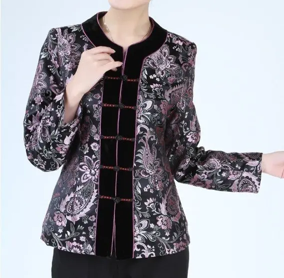 Стиль Новая Весна Китайский Для женщин шелковый атлас пальто куртки Цветы M, L, XL, Бесплатная доставка 2320-2