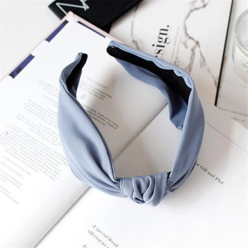 Blue 1 шт., Женский ободок, Модный корейский стиль, повязка для волос, для девочек, для повседневной носки, элегантная ткань, крест, одноцветные аксессуары для волос, головной убор - Цвет: Blue