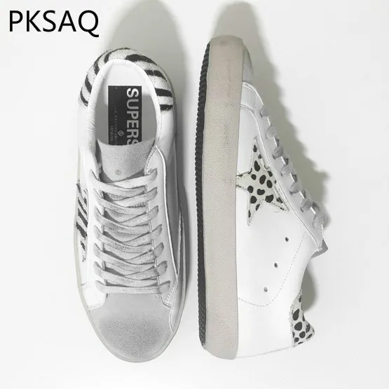 

Autumn Winter Super Fashion Women Shoes Leather Horse Hair Old Dirty Shoes Lady Casual Flat Shoes Lace Up Star Sneaker Shoes