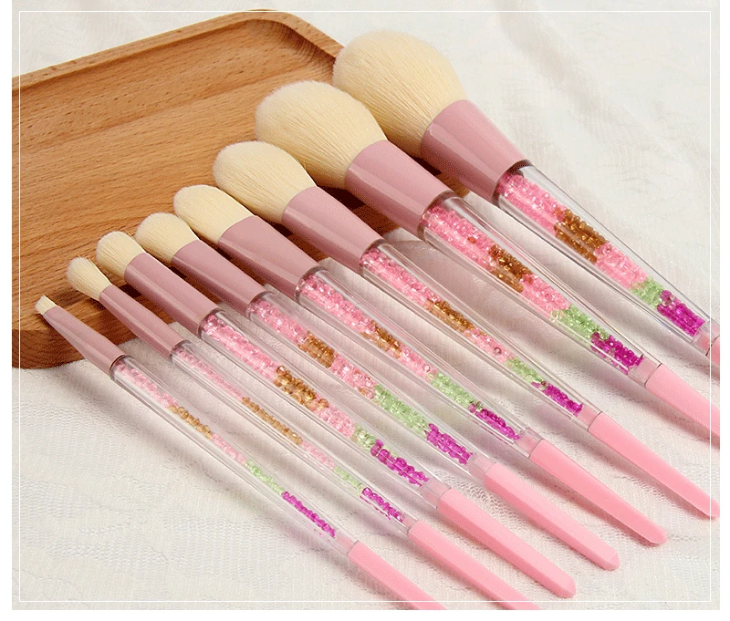 New 8pcs Beauty Makeup Brushes Diamond Crystal Set Professional Eyeliner Eyebrow Eyeshadow Brush Set Makeup Bag Tool Kits Hzs12 (10)