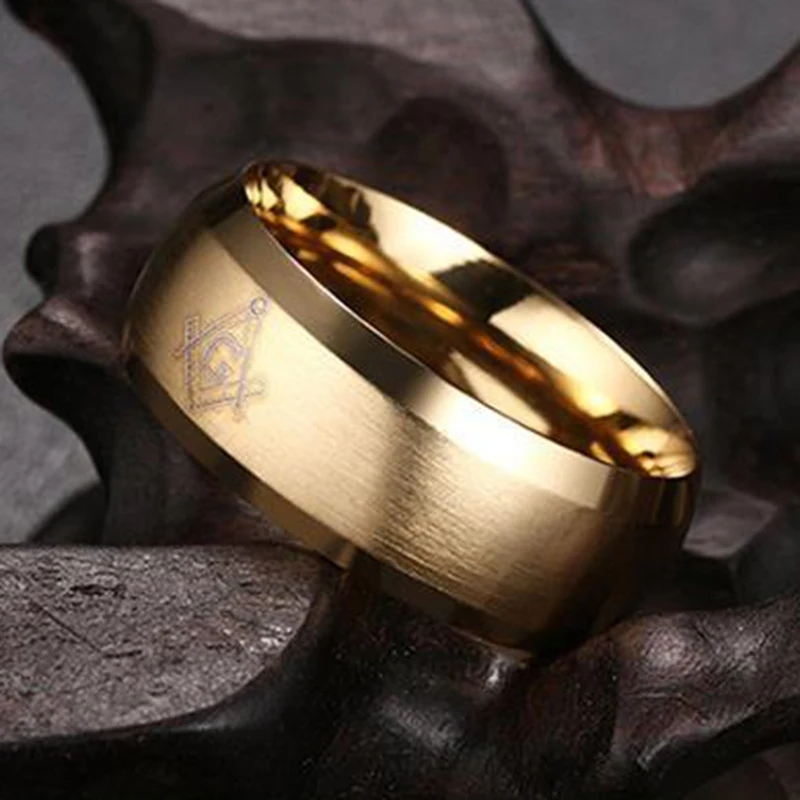ELSEMODE Masonic Black Silver Color Gold 316 Stainless Steel Ring 8 mm For Men Boy Freemasonry Gifts Jewelry|Обручальные кольца| |