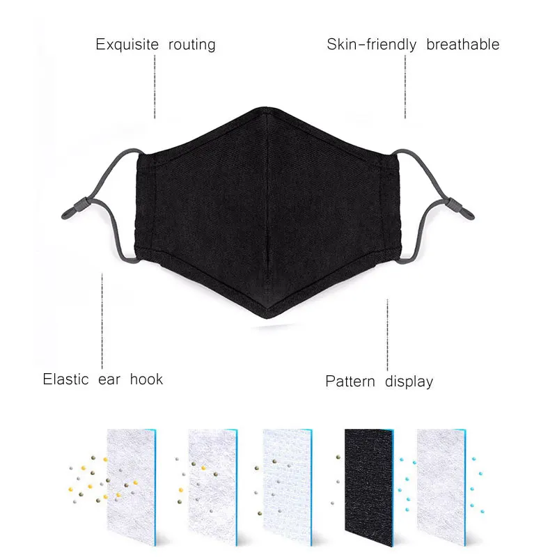 1 шт хлопок PM2.5 черная ротовая маска от пыли угольный фильтр ветрозащитный рот муфельной защита от образования бактерий маски для лица для