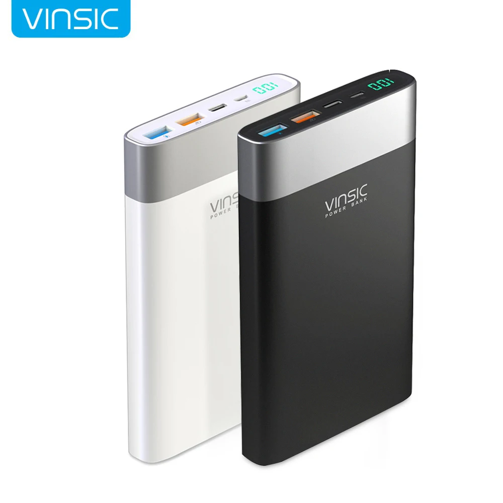 Vinsic 20000 мАч Внешний аккумулятор Quick Charge 3,0 Двусторонняя Быстрая зарядка type-C Dual USB зарядное устройство для iPhone X 8 8 Plus Xiaomi