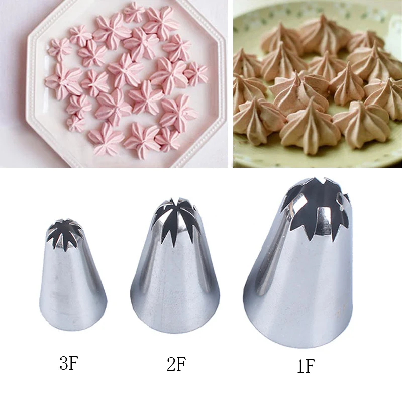 

3pcs Stainless Steel Nozzle Cherry Flower Icing Piping Cream Nozzles Piping Tips Cake Decorating Tips Set #1F#2F#3F