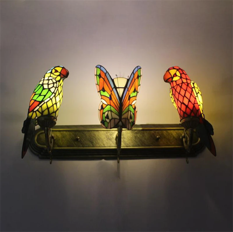 Lâmpada de Parede Feito à Mão Barra do Hotel Luz do Corredor Fumat Borboleta Arte Papagaio Vitrais Sombra Luzes Interior Arandela 9 Luminárias de parede