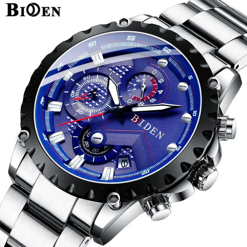 

BIDEN Mens Watches Top Luxury Brand Man Sports Quartz Watch Men Stainless Steel Casual Business Wristwatch Relogio Masculino