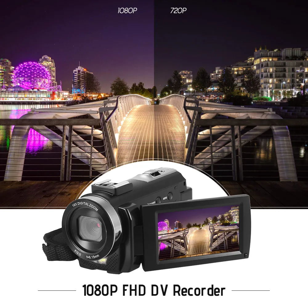 Andoer HDV-201LM 1080P FHD Цифровая видеокамера DV рекордер 24MP 16X цифровой зум 3,0 дюймовый ЖК-экран