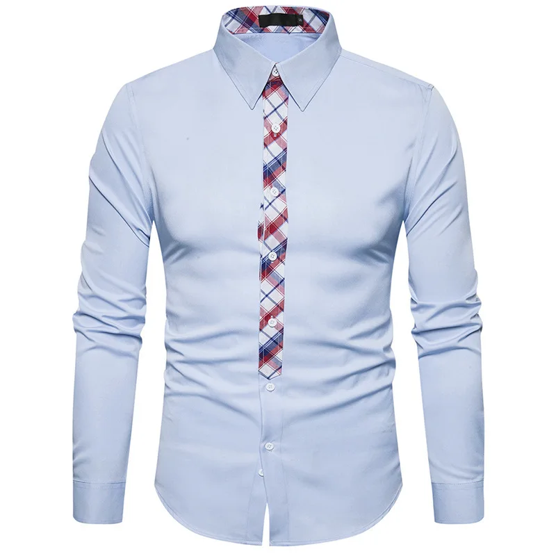 Новый выдолбленные сплошной цвет порог решетки шить моды с длинными рукавами Мужская рубашка