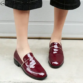 

EshtonShero Summer Women's Shoes Woman Classic Pumps Platform Patent Leather+PU Square Low Heels Ladies Wedding Shoes Size 3-9