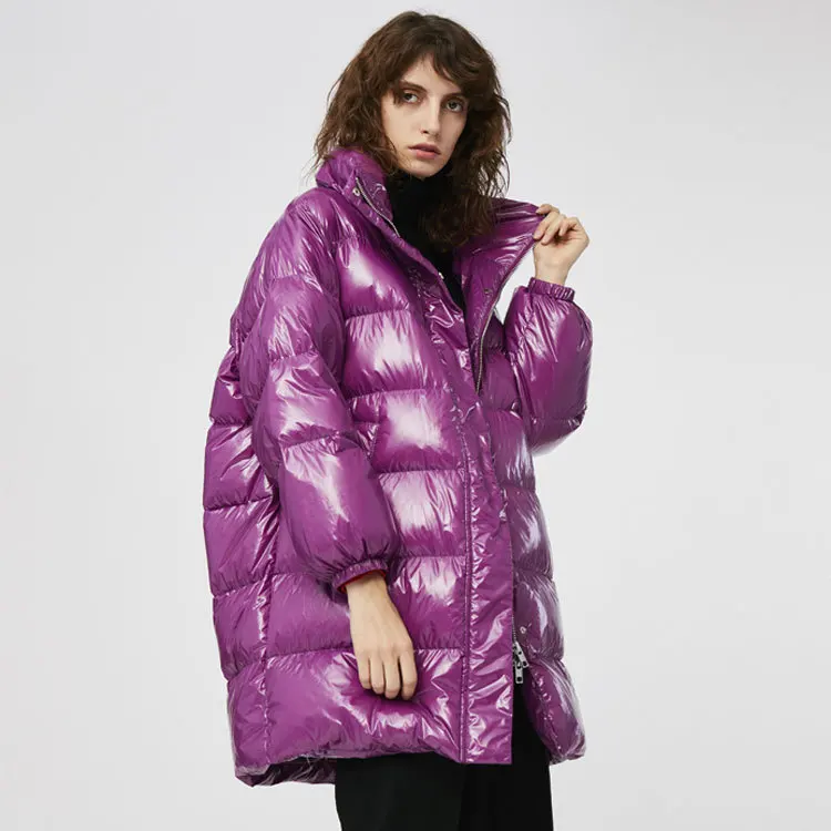 Purple Loose Down Jacket Fashion Thin Thick Winter Feather Jacket Coat Women Long Section Collar Casual Warm Overcoat Female 260