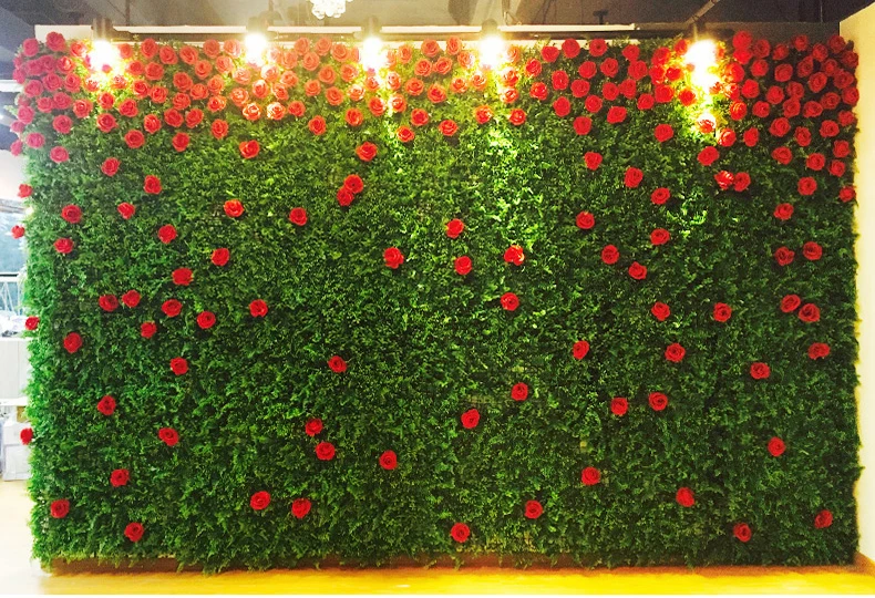3.2M x 3M grass green with red roses wedding flower wall flower