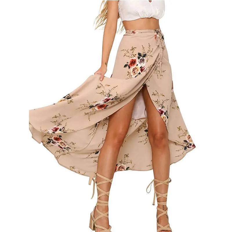 HIRIGIN Floral print long skirt women Casual boho beach summer maxi skirt female Button split streetwear tassel sexy skirts