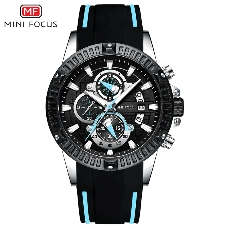 Мини фокус кварцевые часы для мужчин силиконовый ремешок армейские Спортивные Хронограф наручные часы для мужчин часы Relogios Masculino 0244G0. 3 - Цвет: MF0244G-Sky blue