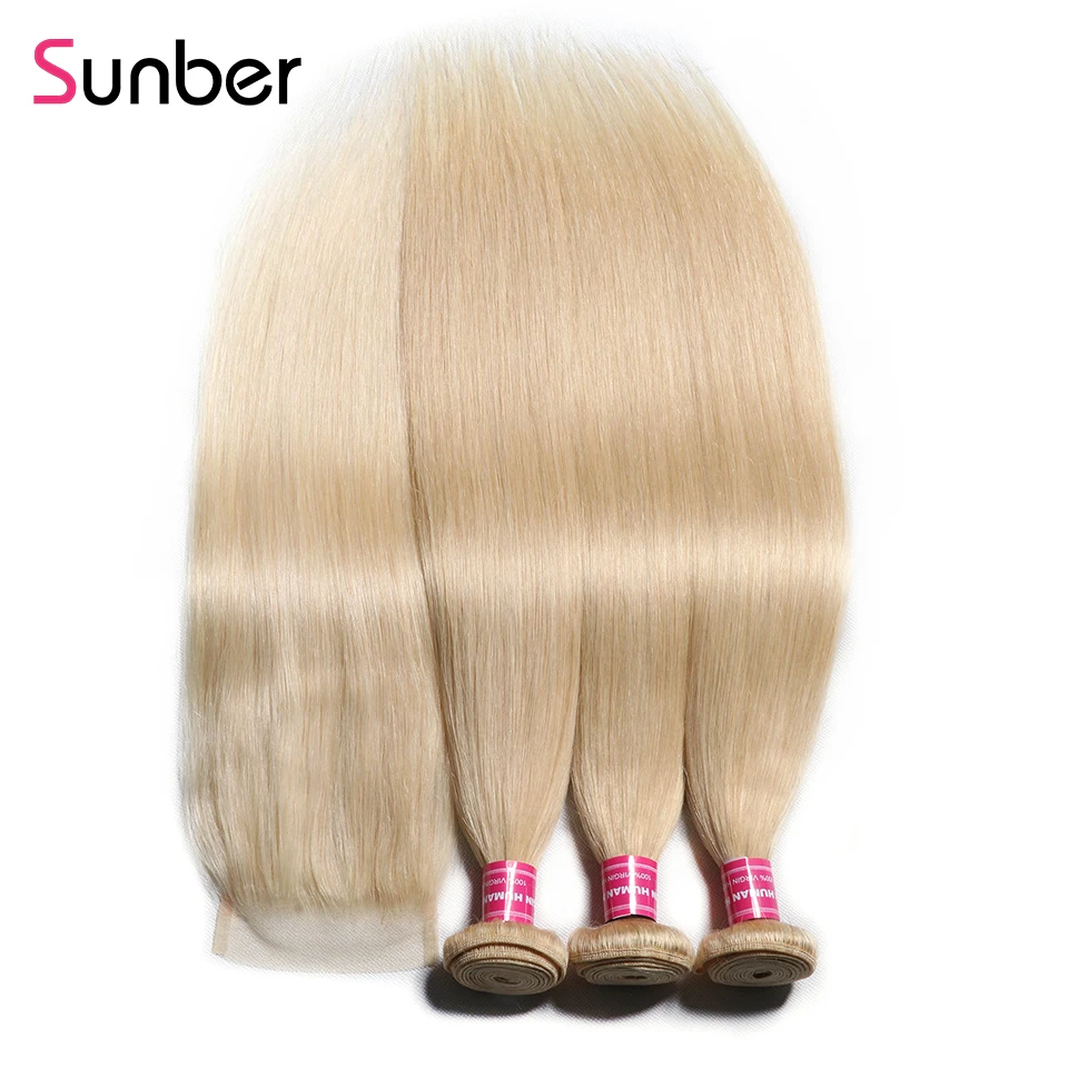 Sunber Hair 613 прямые человеческие волосы Remy 3/4 пряди с закрытием Омбре бразильские пряди волос с закрытием