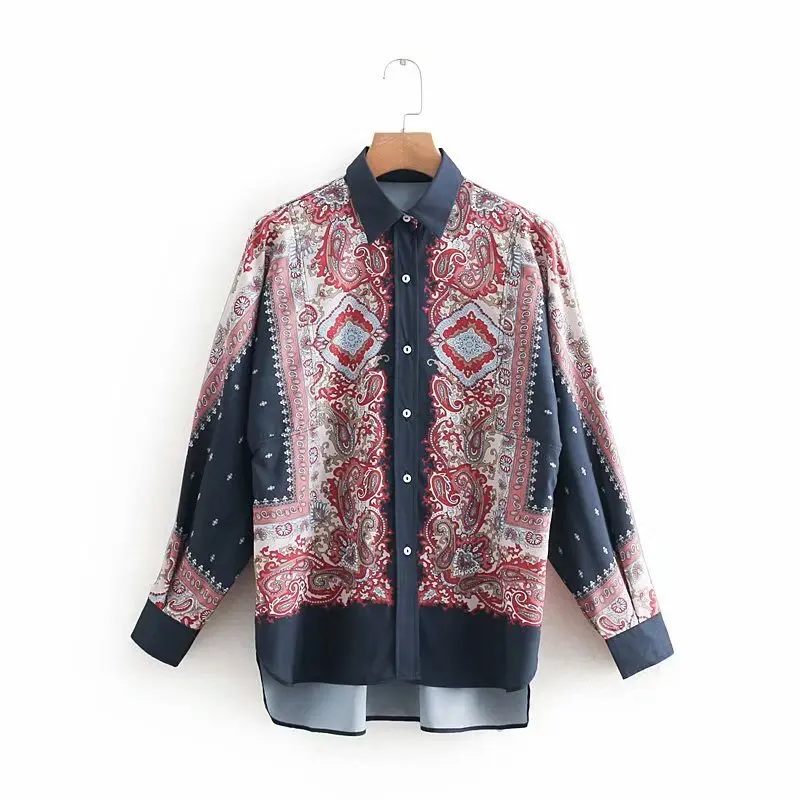 

women vintage scarf style position paisley print casual smock shirt blouses women long sleeve retro office blusas tops LS3255