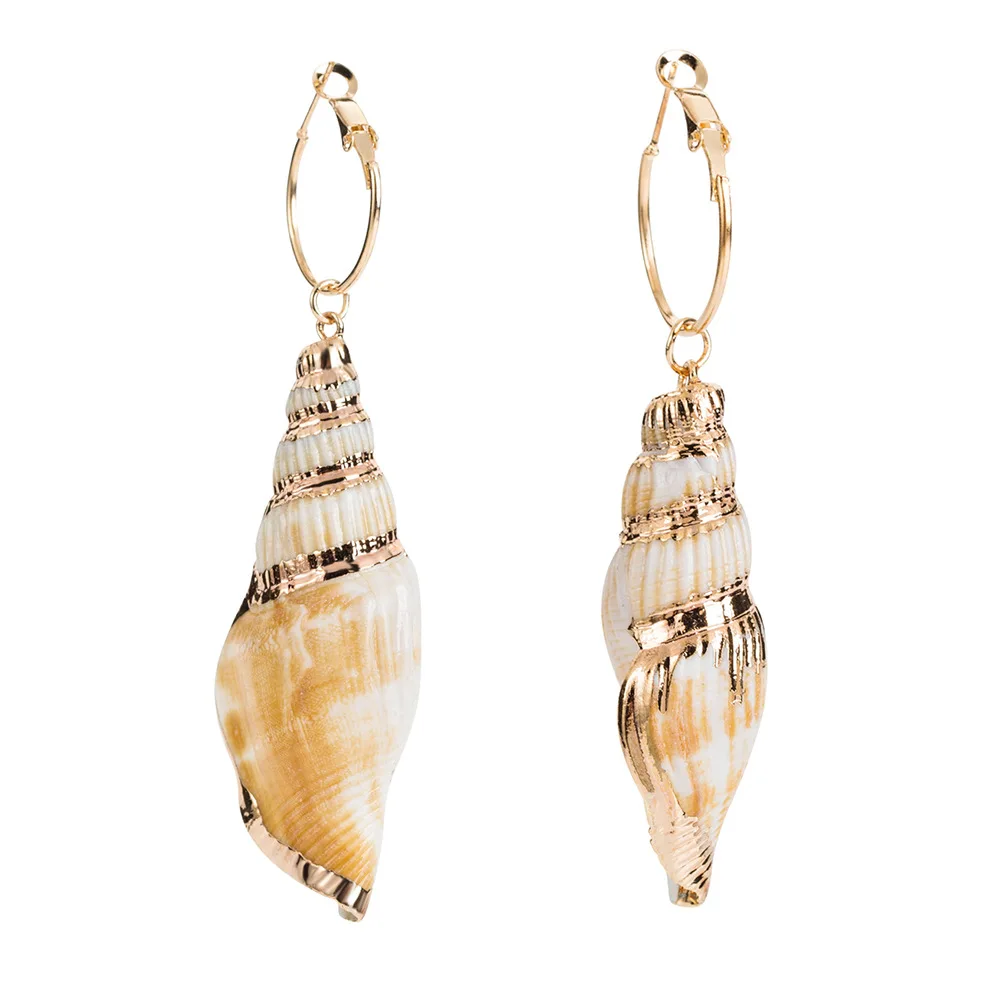 

Minmin Vintage Natural Conch Long Dangle Earrings for Women 2019 Unique Korean Gold Color Drop Earrings Fashion Jewelry MEH1397
