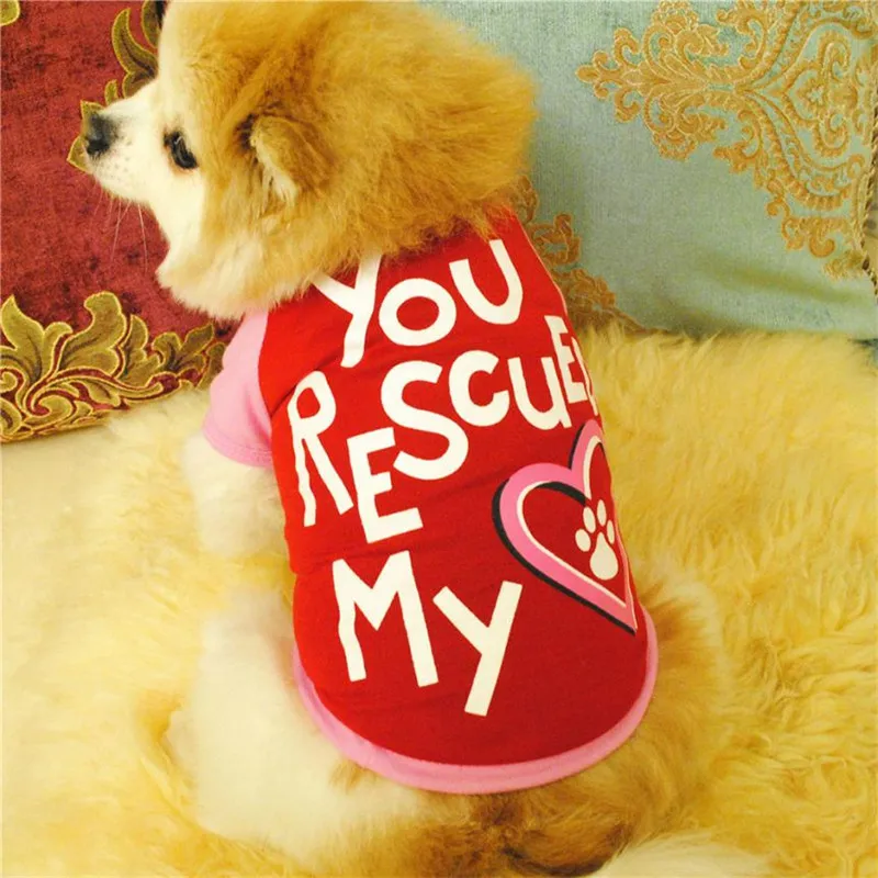Летняя футболка с надписью You Rescue My Heart Pet Kitty Dog|Собачьи жилеты| |