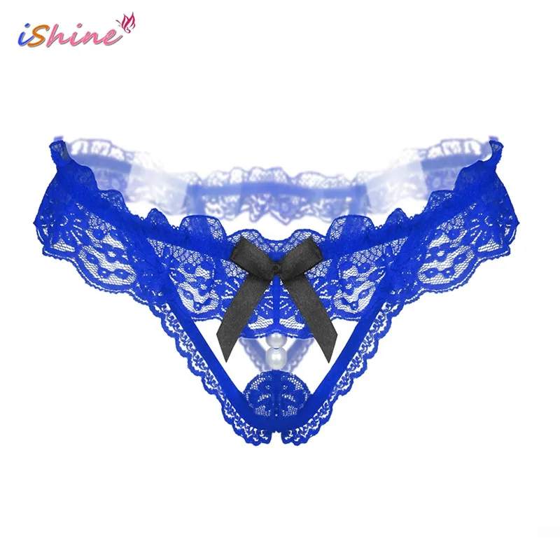 

iShine Sexy Underwear Women Lace Open Crotch Sexy r G String Panties Beading Cute Bow Thongs T-back tanga Ladies Underwea