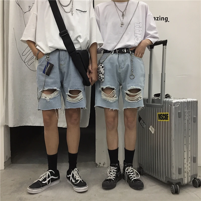Harajuku для женщин по колено Bf рваные джинсы 2019 Новый Ins Мода Свободные повседневные джинсы для