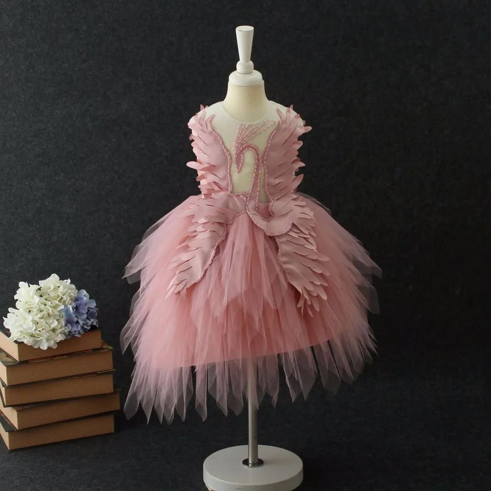

Custom Children's Swan pattern princess dress kids vintage stage performance clothing