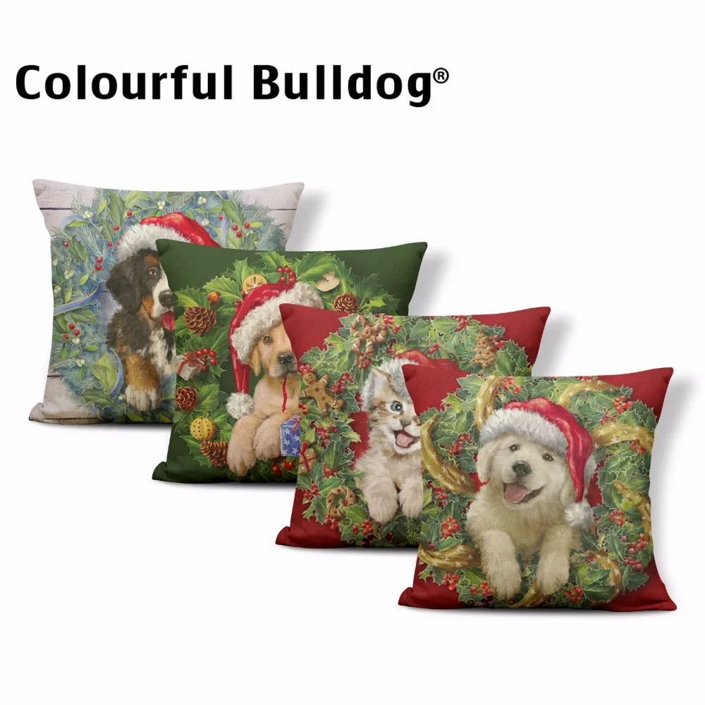 Dog Print Golden Retriever Cat Cushion Xmas Christmas Gingerbread Man Pilow Nature Home Houseware Throw Pillow 45Cm Cotton Blend | Дом и сад