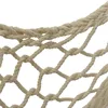 Hanging Rope Chair Beige Net Swing Seat Cotton Canvas Rope Hammock Cradle Chair With Wood Stretcherdoor Outdoor Garden Yard 6