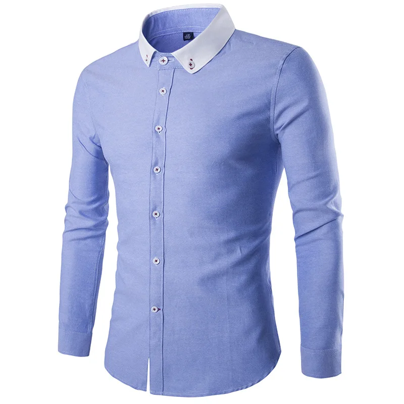 2016 New Brand Men's Casual Shirt Long Sleeve Banded Collar Easy Care ...