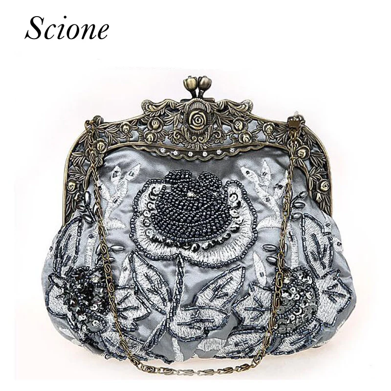 

Retro Floral beaded Handbag Women Shoulder Bags Day Clutch bride Rhinestone Evening Bags for Wedding Party Clutches Purses