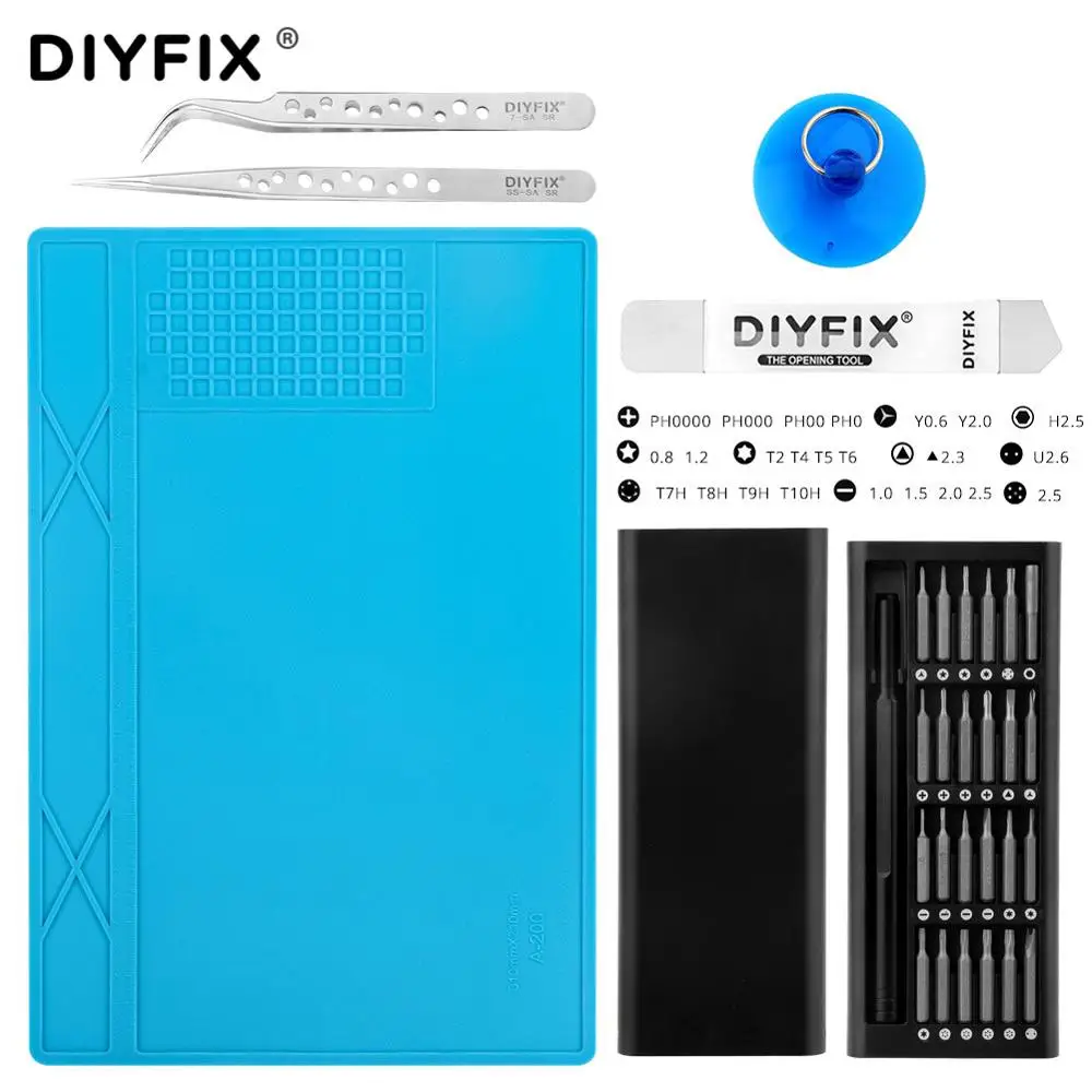 

DIYFIX CellPhone Repair Tools Set Screwdriver Heat Insulation Silicone Pad Disassemble Opening Kit for iPad BGA Soldering Repair