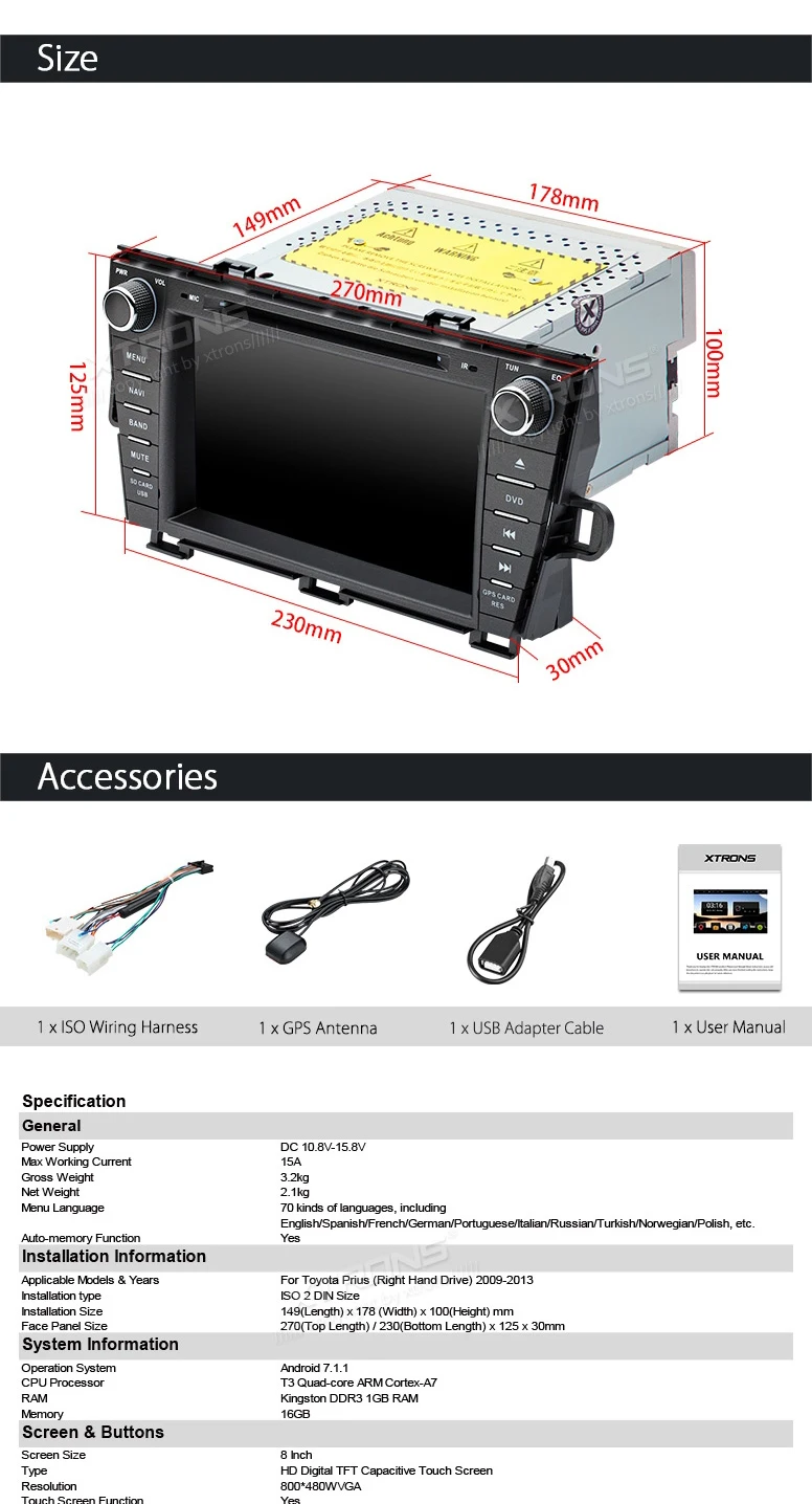 Flash Deal Android 7.1 Nougat OS 8" Car DVD Multimedia GPS Radio for Toyota Prius 2009-2013 (Right Hand Drive) with Full RCA Output Support 14