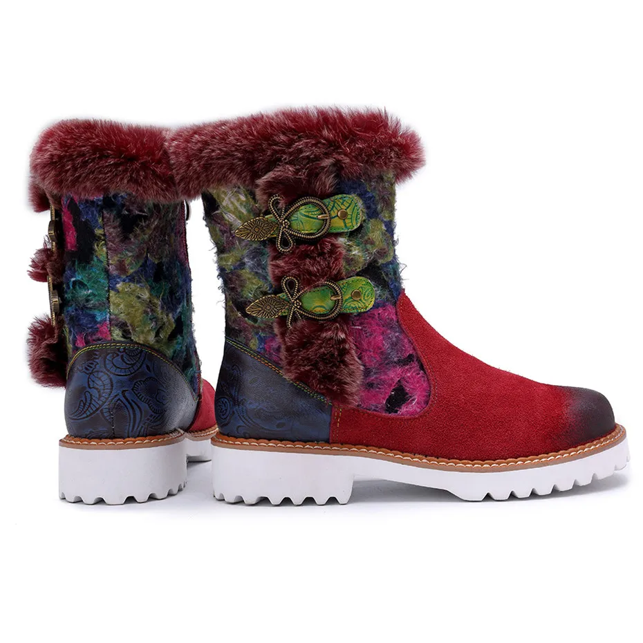 2019 New Rabbit Fur Snow Boots Women Shoes Genuine Leather Casual Comfortable Women's Boots Retro Ladies Short Plush Flats Boots (12)