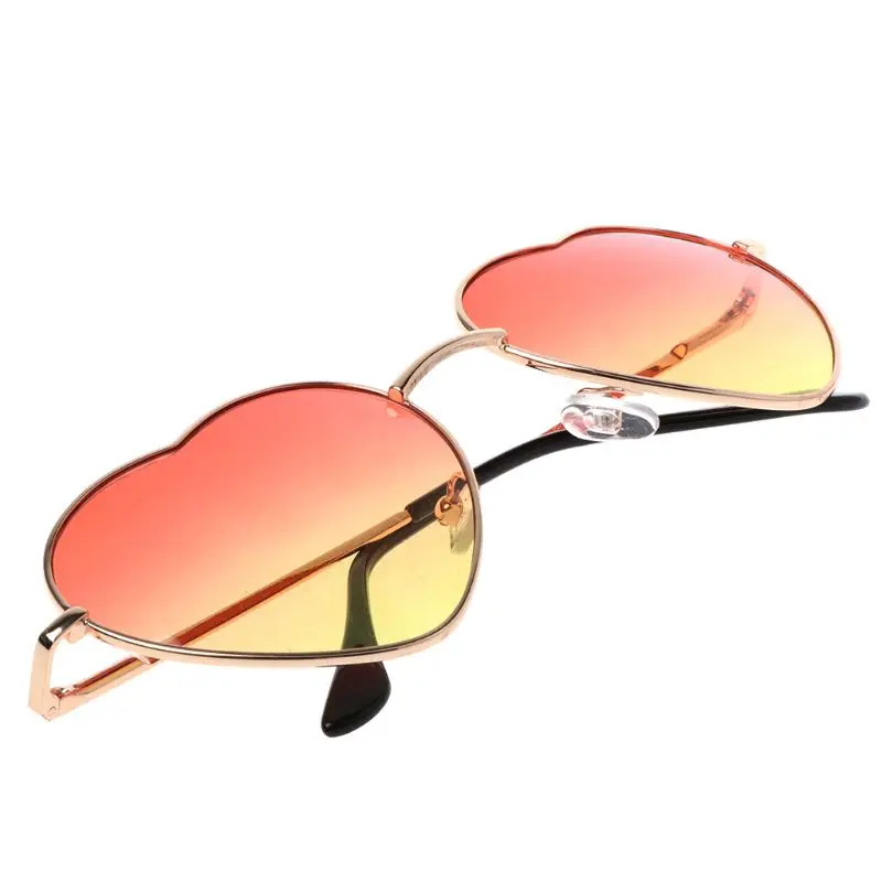 Heart Shape Sunglasses Metal Golden Frame Reflective Mirror Colorful Lens Female