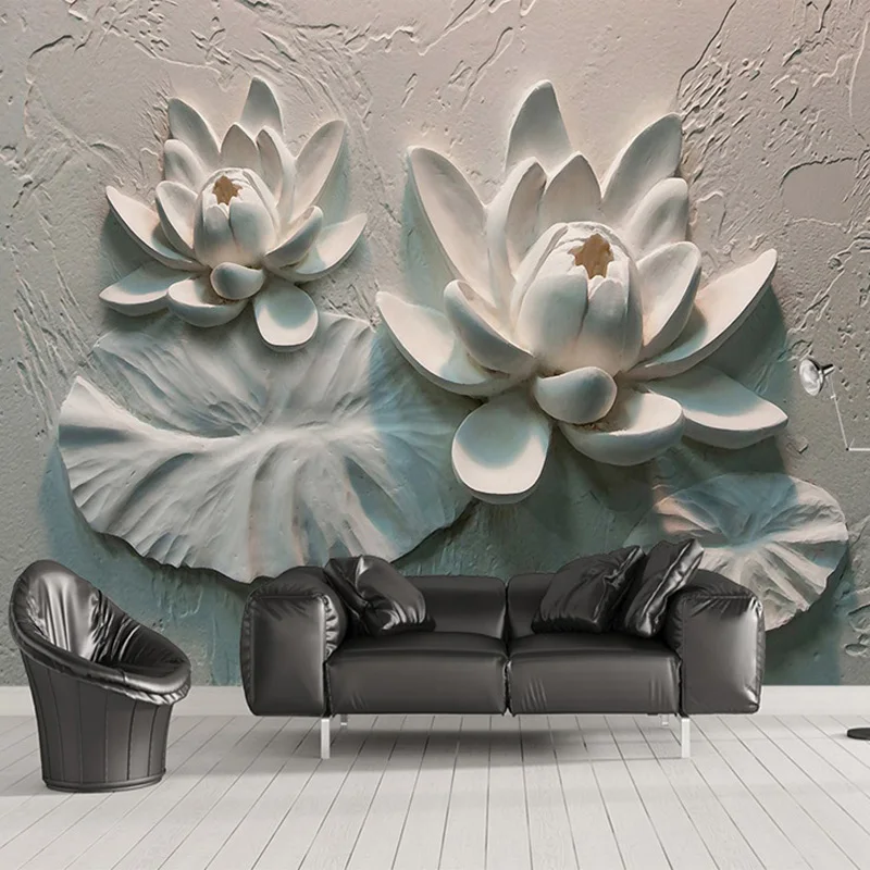 

Custom Photo Wallpaper 3D Stereo Relief Lotus Large Murals Restaurant Living Room Bedroom Wall Decoration Painting Wall Paper 3D