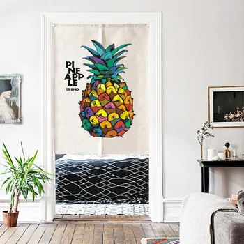 

Cotton Linen Kitchen Curtain Bedroom Door Curtain Pineapple and green plants Door Valance Half Window Curtains Room Decoration