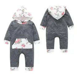 Pudcoco новорожденных для маленьких девочек цветочный комбинезон с капюшоном Детские Комбинезоны Повседневная детская одежда из хлопка 0-24 м