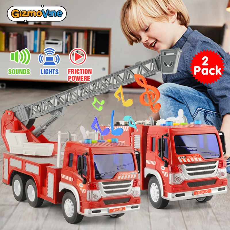 

GimoVine 2pcs literal Inertial Fire Truck Toys 1/16 Scale Engineering Car Fighting Vehicles Traffic Tools Oyuncak For Kids Gift
