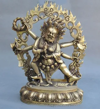 

wedding decoration Tibet Buddhism Fane Brass 6 Arms Vajrapani Mahakala Exorcism God Buddha Statue