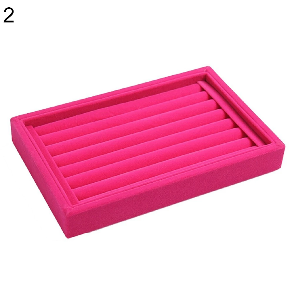 Полный бархат кольцо серьги Дисплей лоток коробка для хранения ювелирных изделий Чехол Органайзер держатель горячий - Цвет: Розовый