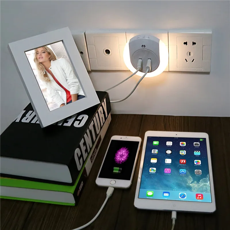 Wrumava новый дизайн 7 LED ночник с датчиком света двойной USB настенное зарядное